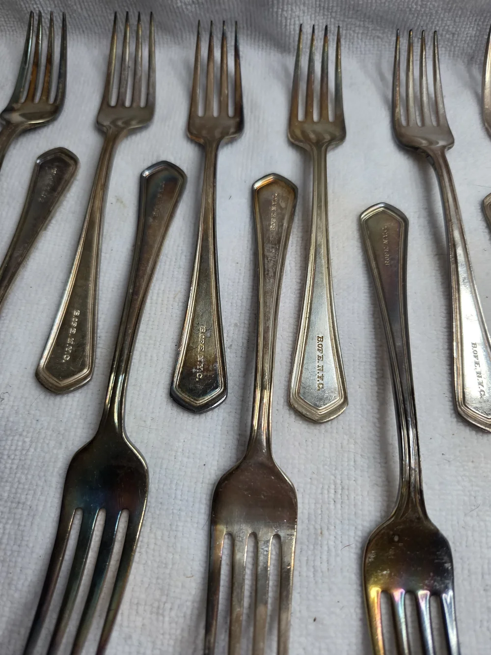 13 Vtg Victor Silver Co NYC Board of Ed Flatware Forks B. OF E. N.Y.C.